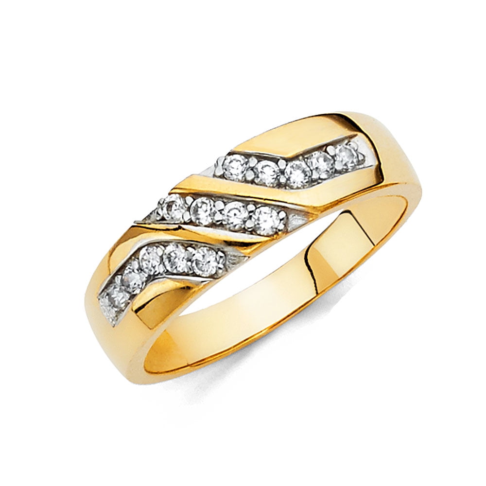 Jewels By Lux 14K Gold Ring Round Cubic Zirconia Mens Anniversary Wedding Band