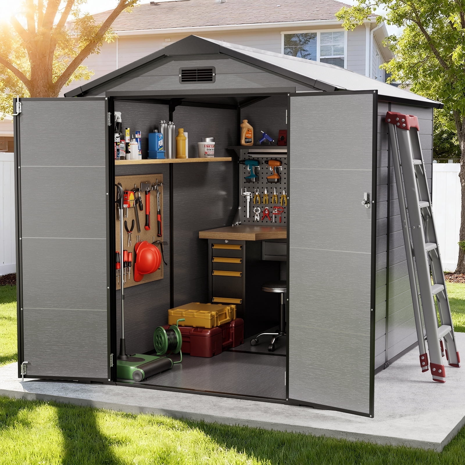 Sylviera 6-Foot by 8-Foot Waterproof Resin Storage Shed