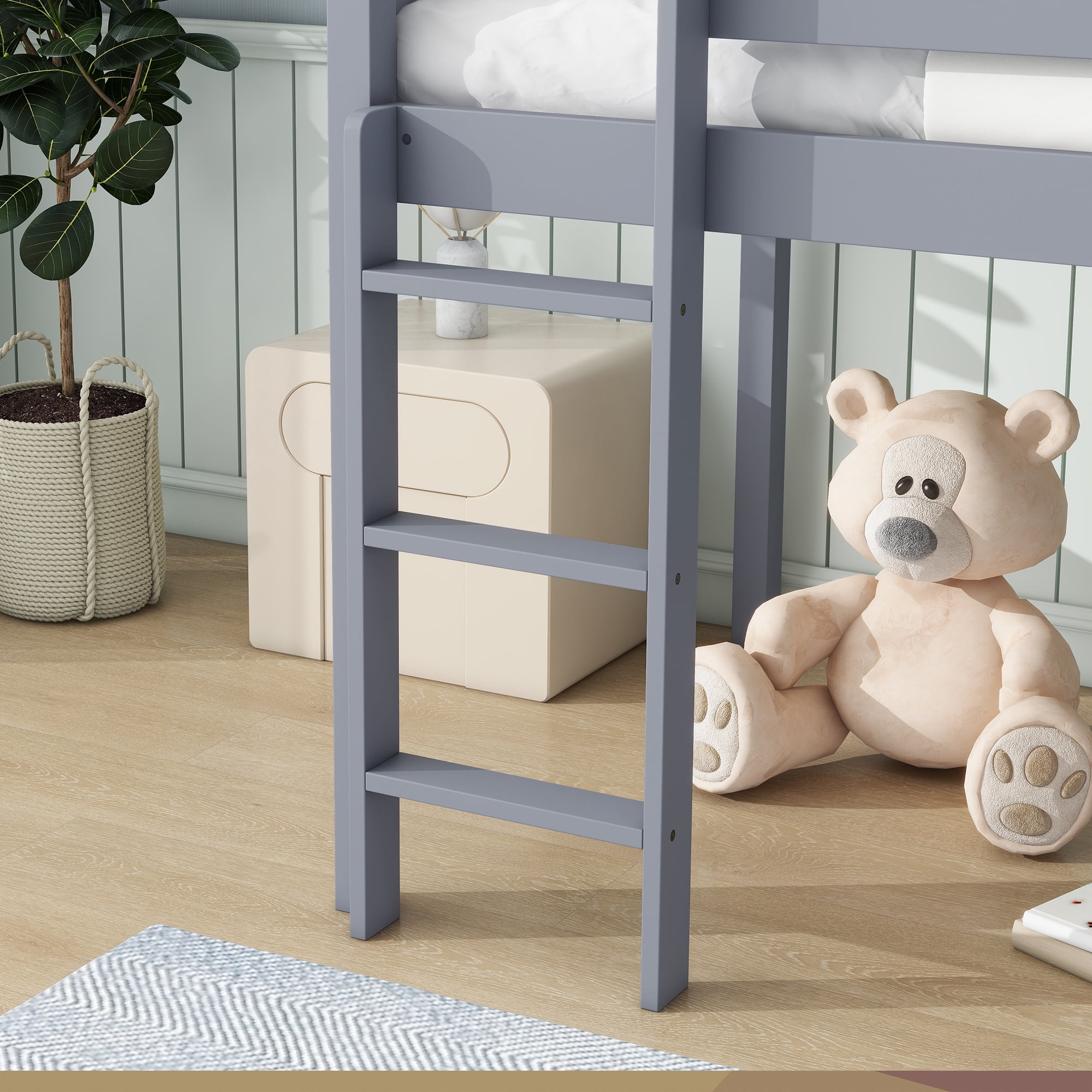 Alvantor Twin Loft Bed with Slide Sturdy Wood Loft Bed for Kids Teens, 300lbs, Safety Rails and Easy Assemble, Gray