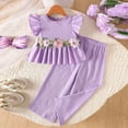 thumbnail image 4 of Splozh Toddler Girl Outfit Smocked Strap Camisole Linen Pants Girls 2 Piece Summer Set Girls Cute Outfit,Purple,18-24 Months, 4 of 5
