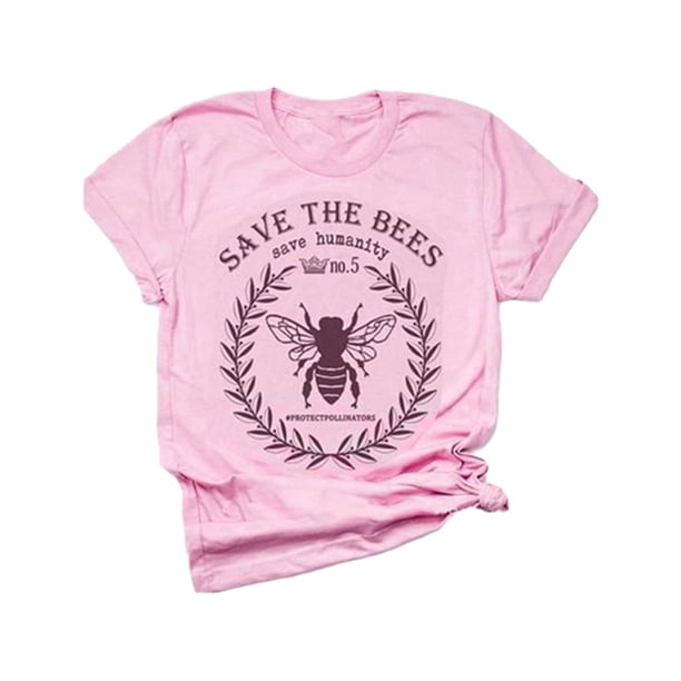 Qarigey Camiseta de manga corta informal con estampado de abeja de talla grande para mujer Prendas para la parte del cuerpo Rosado XXL Qarigey AP002565-14