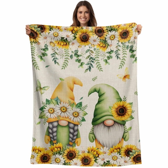 Spring Gnomes Blanket Soft Cozy Warm Throw Blanket for Couch, Plush Fuzzy Flannel Fleece Blankets for Sofa, Retro Botanical Flowers Leaves Butterfly Bed Blankets Lightweight Gifts for Women, 32"x48"