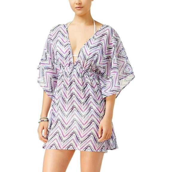 Miken Womens Chevron Kimono Dress Swim Cover-Up, Purple, Small