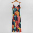 thumbnail image 5 of Colorful Squares Modern Art Sleeveless Suspender Dress Summer Fashion Casual Long Dress, 5 of 9
