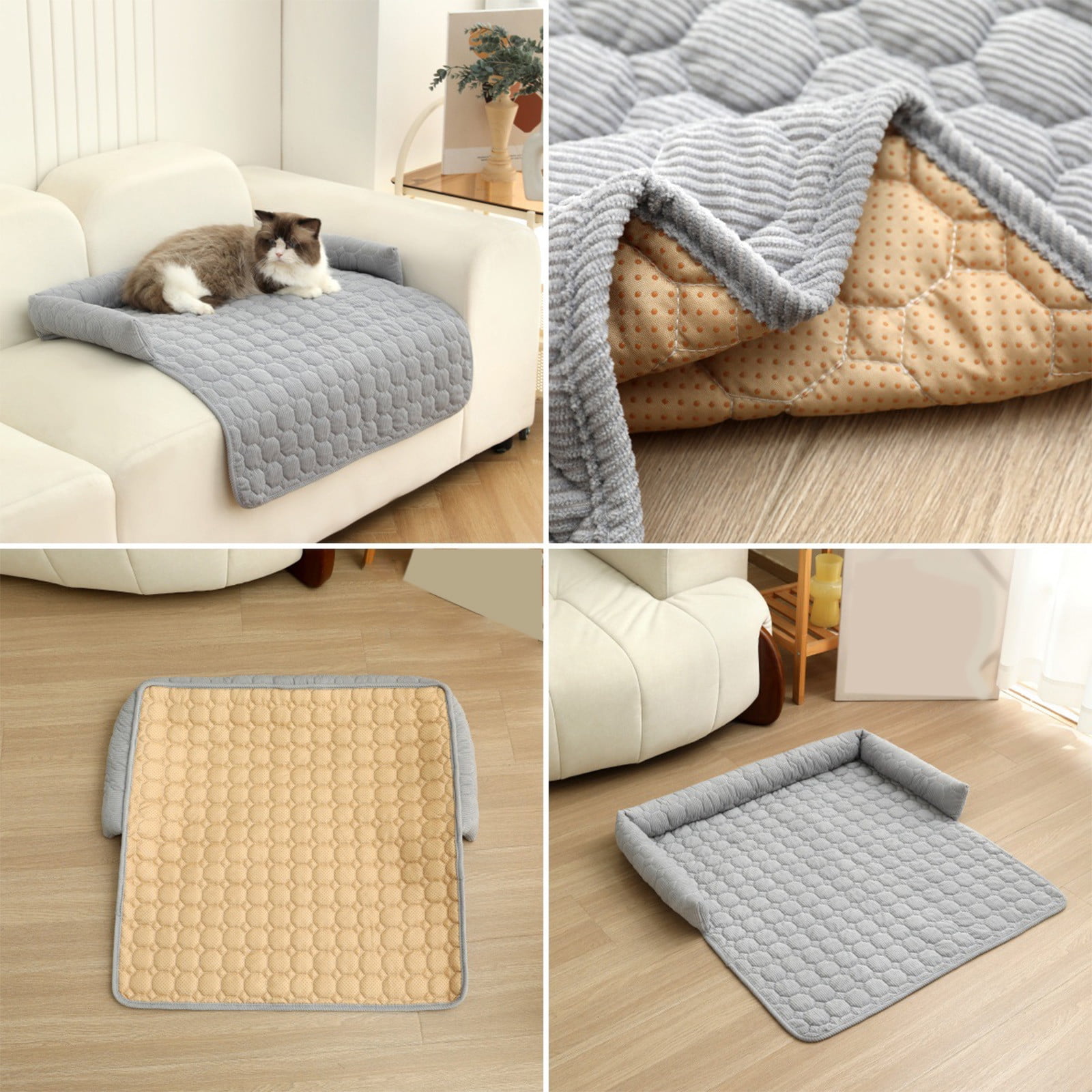 Plush Pet Sofa Bed Cushion Solid Color - Soft Sleeping Nest for Cats Dogs with Stay-in-Place Base, Machine Washable Cover Floor Sofa Furniture Protector