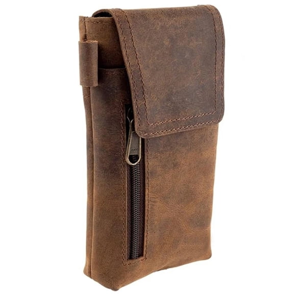 Genuine Leather 7.48”x4.33” Phone Holster Pouch with Belt Clip, Magnetic Closure - Universal Case (Retro Brown)