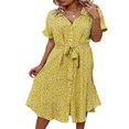thumbnail image 1 of Femmes Bouton Midi Robe Manches Courtes Imprimé Floral Chemise Robe, 1 of 6