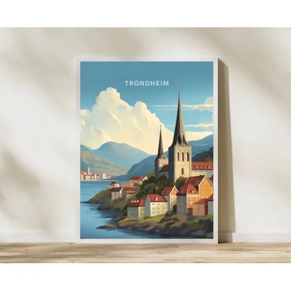 Kna Prints - Trondheim Norway Travel Print Poster | Nostalgic Wall Art Decor | For Home Decor, Living Room, Bedroom, Office, UNFRAMED-8x12