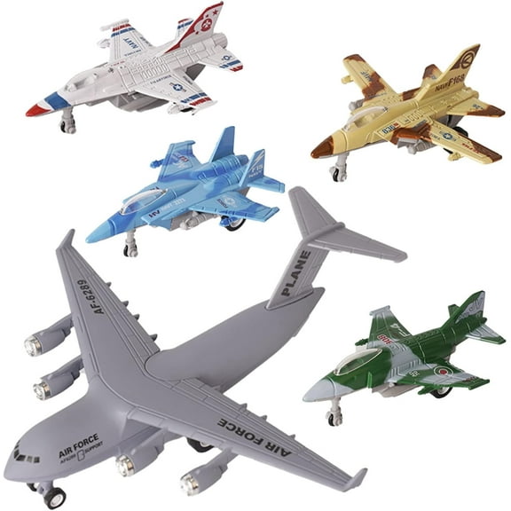 5 Pack Army Airplane Toys Set Military Fighter Jet Die Cast Plane Metal Aircraft Toy, Pull Back Play Vehicle Aircraft Gift