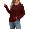 thumbnail image 7 of Ribbed Knit Tops Long Sleeve Womens Casual Comfy Blouses Plain Pullover Sweatshirt Fall Sweaters Loose Fit (XL, Wine), 7 of 7