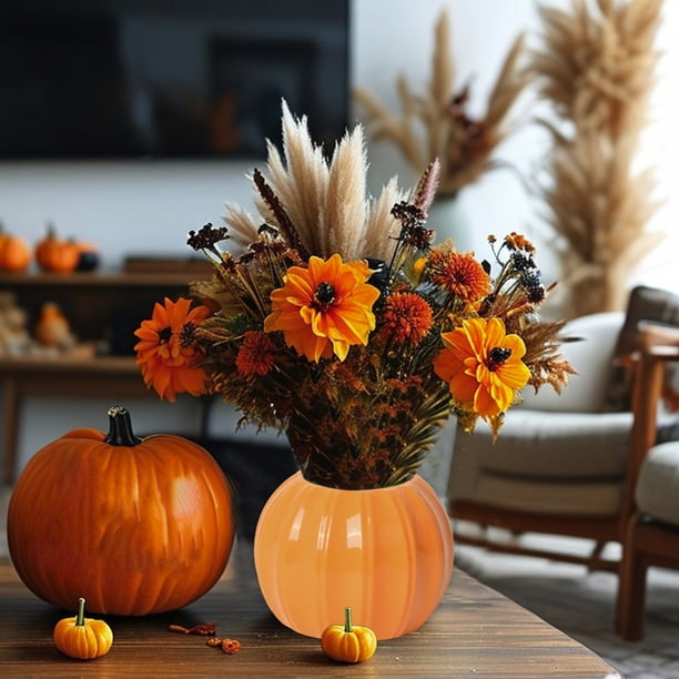 Jarrón de plástico en forma de calabaza, decoración de repisa de chimenea, mesa, naranja