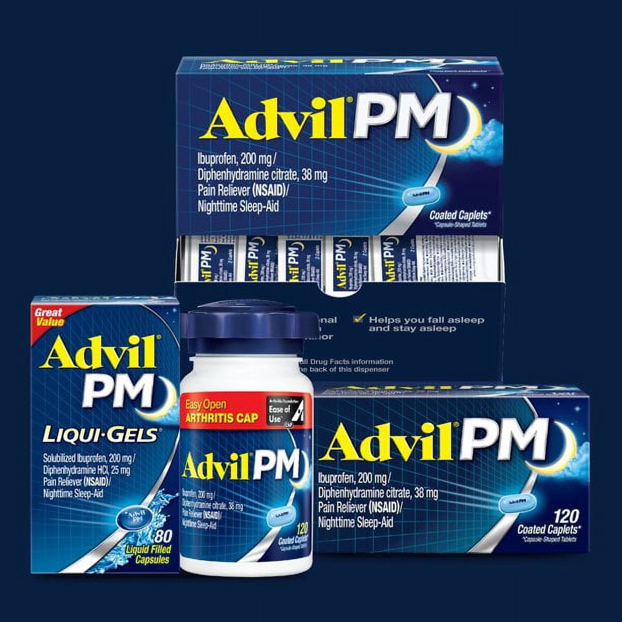 Advil PM, Pain Reliever / Nighttime Sleep Aid, 200 Caplets
