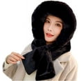 thumbnail image 1 of Womens Soft Thick Warm Fleece Long Hooded Scarf,Black, 1 of 4