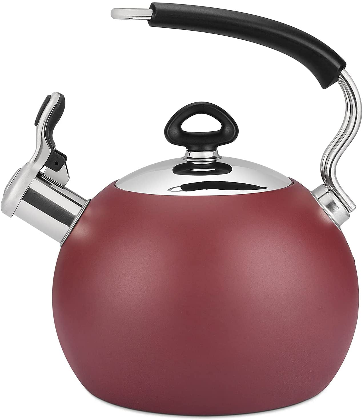 2.8 Quarts/3 Liter VICALINA Whistling Stainless Steel Tea Kettle Stove Top Tea Pot Metallic Finish Metallic Red Stay Cool Handle with Trigger 