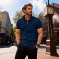 thumbnail image 5 of Qwertyu Mens Polo Shirts Short Sleeve Button Golf Casual Slim Fit Shirt with Pocket Spring Summer Stylish Tops Navy 2XL, 5 of 5
