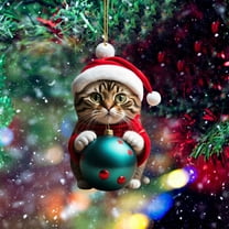 KCEHTA Christmas Cat Ornaments, Cat Ornaments for Christmas Tree, Cute 2D Acrylic Cat Christmas Tree Ornaments Holiday Party Decor for Cat Lovers
