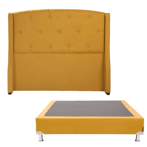 Box Base Cama Queen Size + Cabecera Zefyr Mostaza