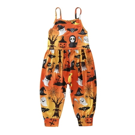 

Baby Girl Boy Outfit Toddler Girls Kids Cartoon Pumpkin Jumpsuit Strap Romper Outfits For 3-4 Years