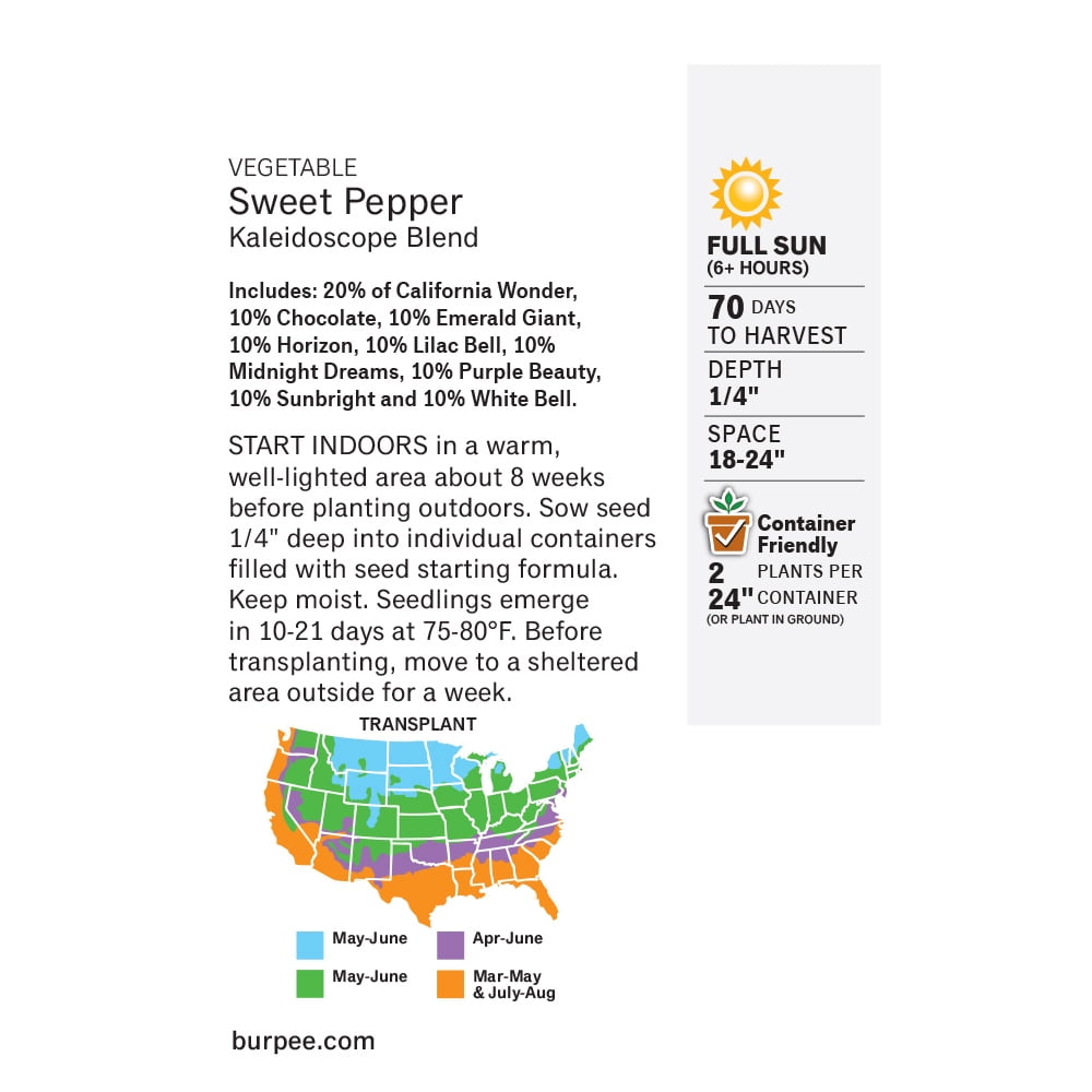 Burpee Kaleidoscope Blend Sweet Pepper Vegetable Seed, 1-Pack