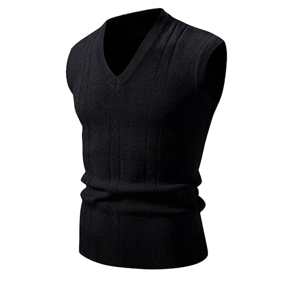 FINALGANG Mens Sweater Vest Solid Color Slim Fit V Neck Knit Vest Vertical Texture Sleeveless Casual Basic Jumper Vest For Daily Office Wear Stylish Knitwear