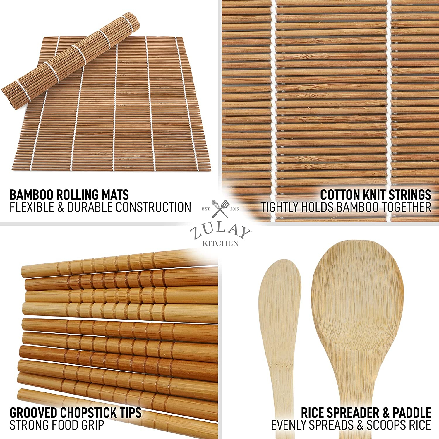 Bamboo Sushi Making Kit with 2 Sushi Rolling Mats, Bamboo Chopsticks, Rice  Paddle & Spreader, 1 - Kroger