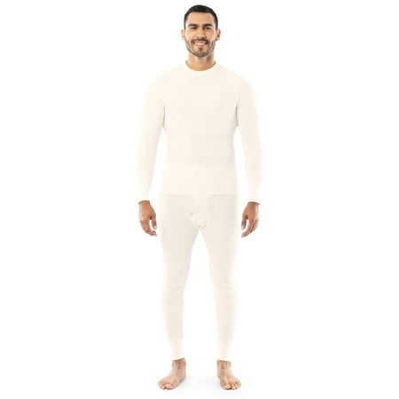 Indera Men's Traditional Waffle Thermal Underwear Long Johns Crew Top and Pant Set, Natural, Large