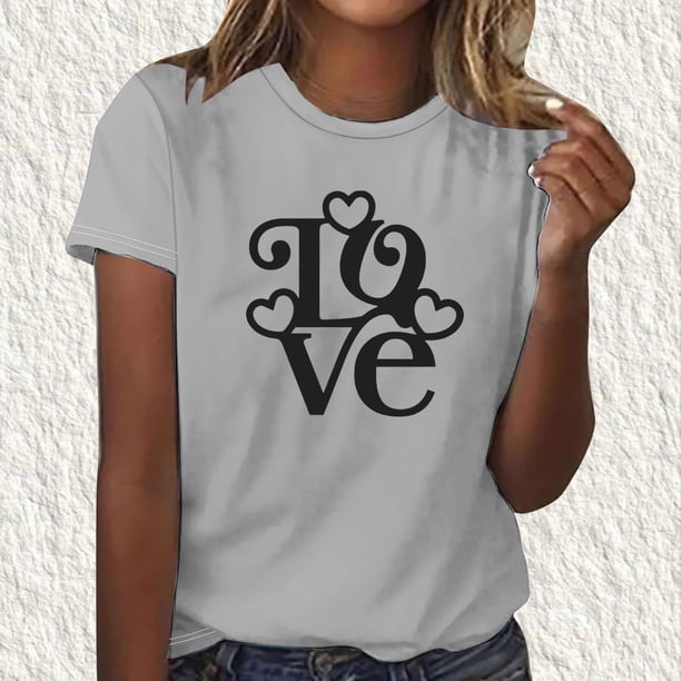 Fiudx Liquidación de Ofertas Flash Camiseta Estampada Informal y de Moda para Mujer con Cuello Redondo y Top de Manga Corta