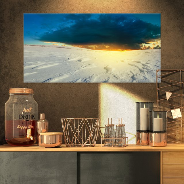 Sunset over Snowbound Prairie - Art sur Toile Bord de Mer Extra Large