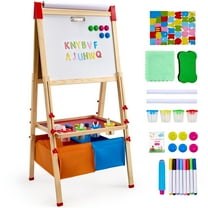 VEVOR Art Easel for Kids,3-in-1 Wooden Double-Sided Kides Art Easel with Magnetic Whiteboard, Chalkboard, Paper Roll, Adjustable Standing Drawing Board with Painting Accessories, Storage for Boy Girl