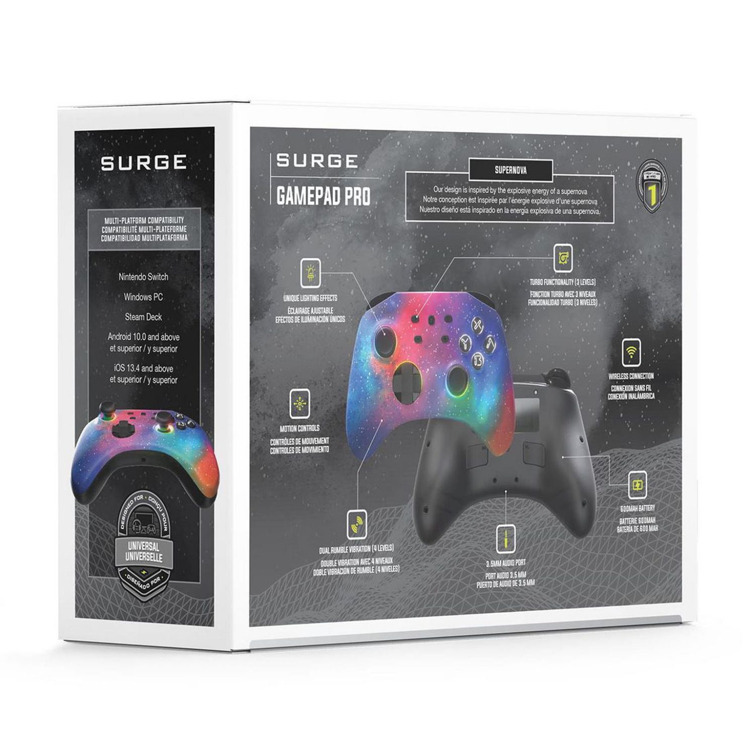 Surge Wireless Pro Controller for Nintendo Switch, Switch 2, Windows PC, Steam Deck, Android & iOS - Supernova Edition