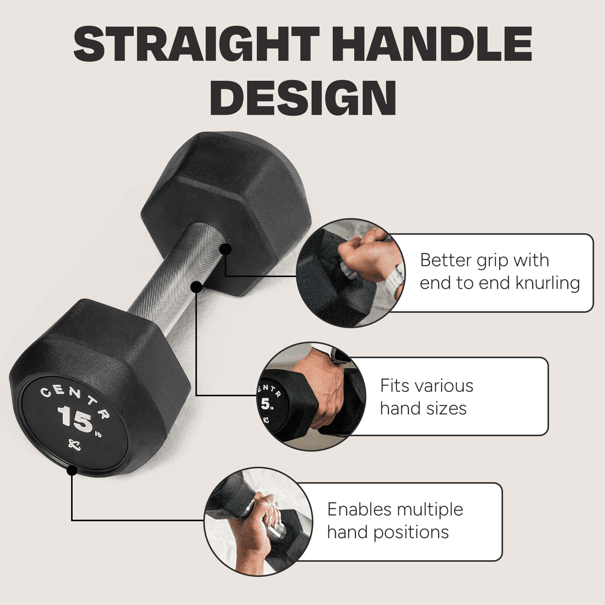 Centr by Chris Hemsworth Rubber and Chrome Single Dumbbell, 15 lb, with 3-month Centr Membership