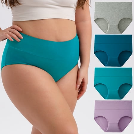 

INNERSY Women s Plus Size XL-5XL Cotton Underwear High Waisted Briefs Panties 4-Pack (XL Spring Lake)