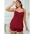 thumbnail image 3 of SHOWMALL Women Plus Loungewear Cami Shorts Sets Pajamas Wine Red 3X Nightwear Sexy Lace Lingerie Sleepwear, 3 of 7