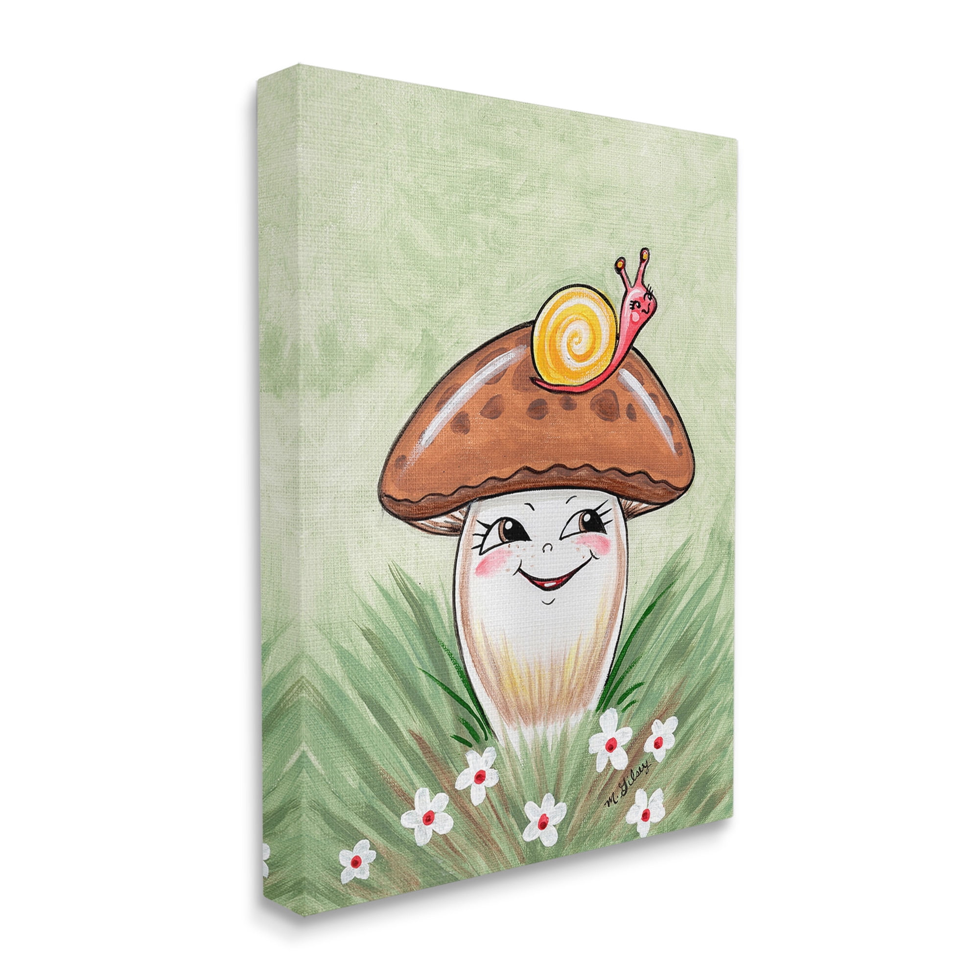 Stupell Industries Smiling Mushroom & Snail Botanical & Floral Painting Gallery Wrapped Canvas Art Print Wall Art, 36 x 48