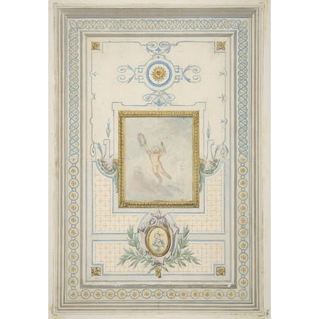 French Monogram - Design for the painted decoration of a ceiling with the monogram AS Poster Print by Jules-Edmond-Charles Lachaise (French died 1897) (18 x 24)