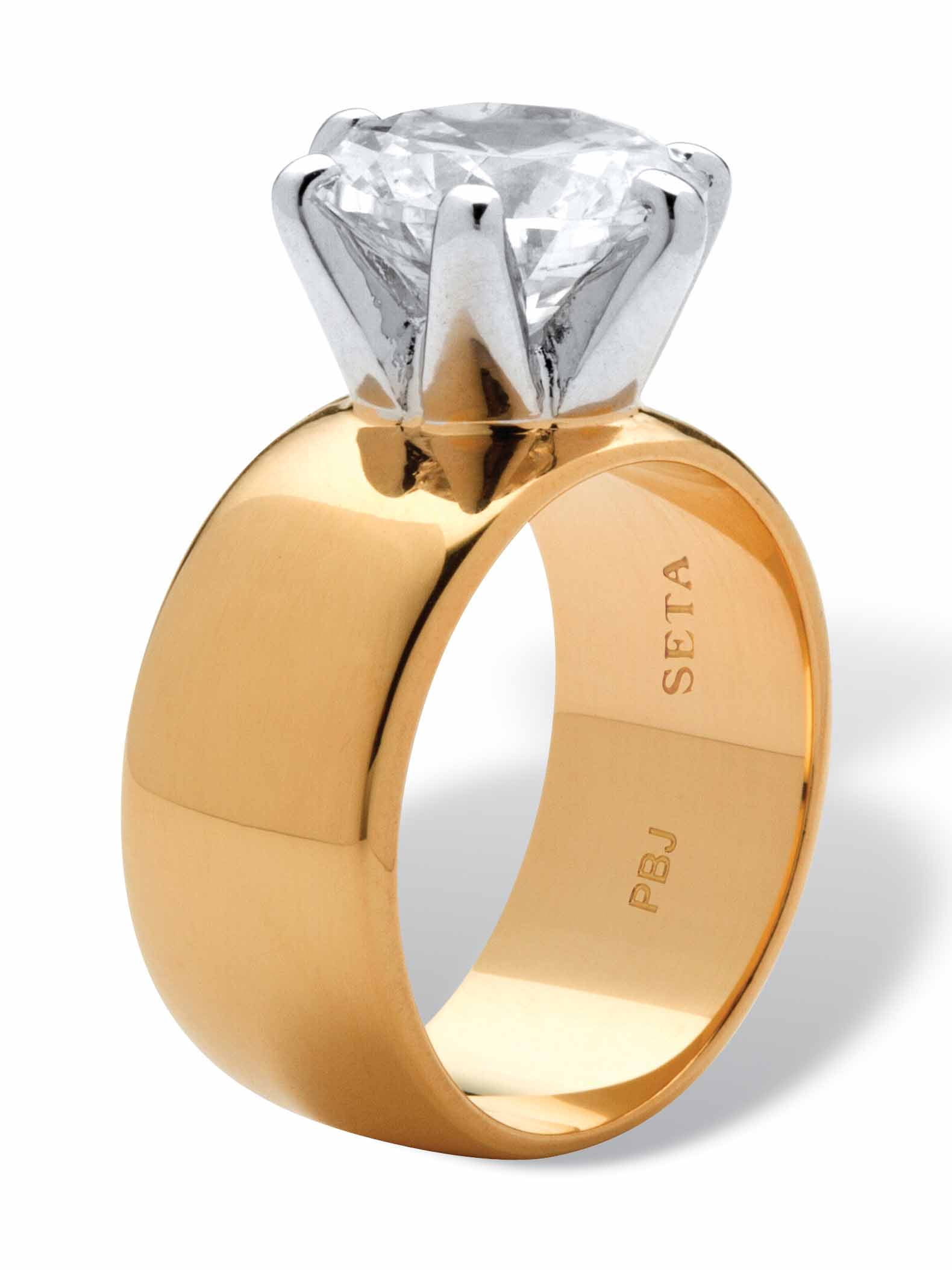 PalmBeach Jewelry 4 TCW Round Cubic Zirconia Solitaire Ring in Gold-Plated, Rose Gold-Plated or Silvertone