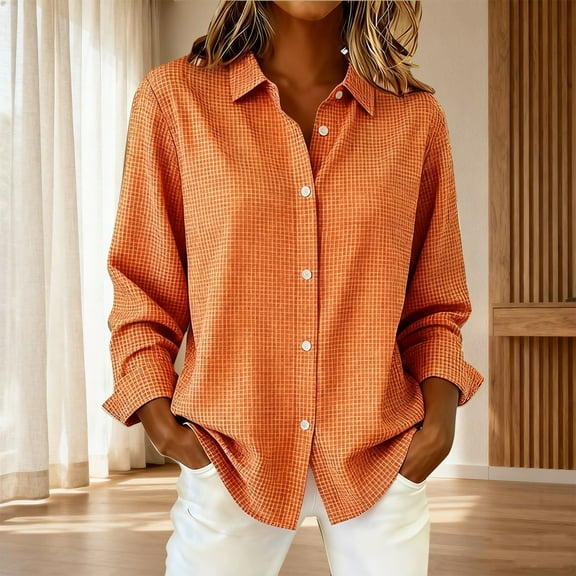 Endives Women's Shirts Plaid Block Long Sleeve Button Down Blouse Womens Top