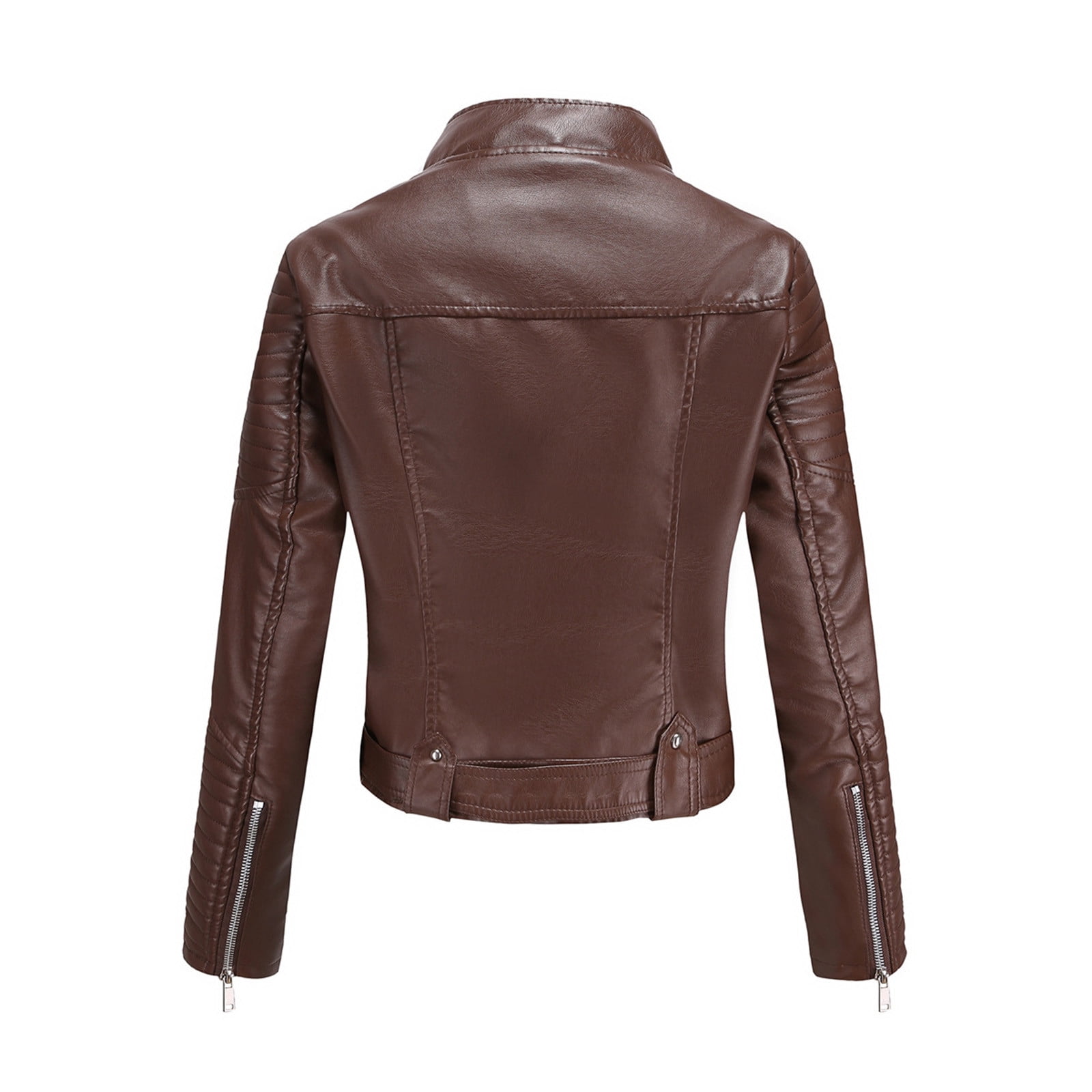 IROINNID Women's Short Faux Leather Jacket Notch Lapel Solid Color Long Sleeve Loose Warm Jacket Slim Winter Hoodless Coats, Coffee