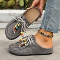 thumbnail image 2 of Gray Ladies Flat Shoes Beaded Laced Soft Flock Moccasin Stitching Ethnic Inspired Slip On Versatile Casual Light Daily Wear Size 36, 2 of 5