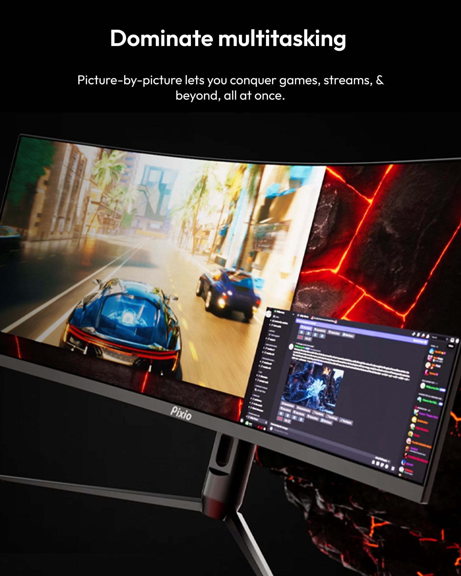 Pixio PXC348C Neo 34 inch 180Hz Refresh Rate UWQHD 1440p Ultrawide Resolution 1000R Curve Fast VA Panel 1ms Response Time USB-C Displayport 65W Charging Adaptive Sync HDR Curved Gaming Monitor