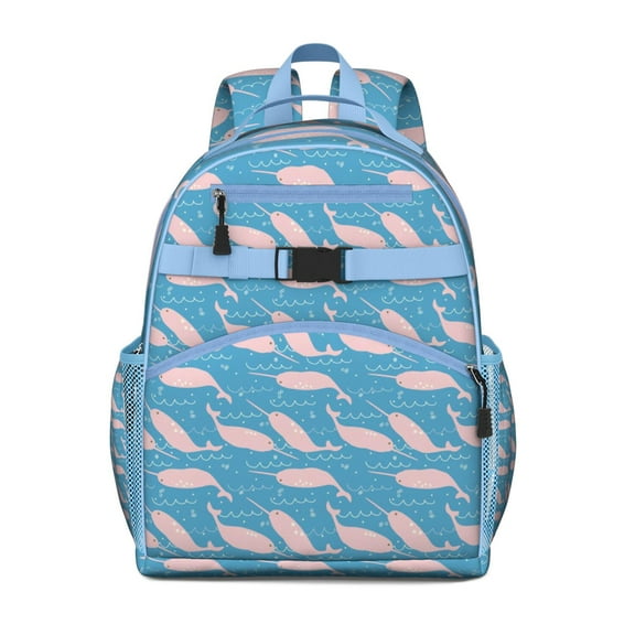 Nautical Underwater Marine Life Students Backpack With Dolphin, Shark, Whale Ocean Tropical Sea Abstract Funny Pattern