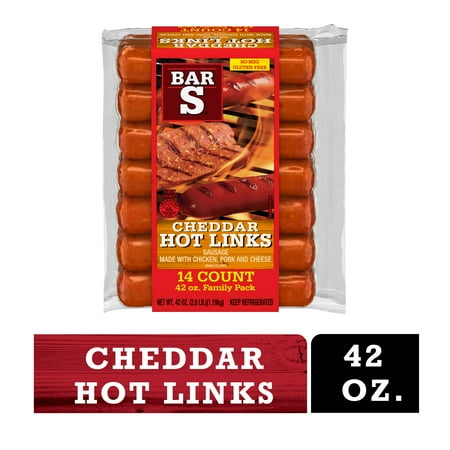Bar-S Cheddar Hot Links Southwestern Style Sausages, Family Pack, 42 oz, 14 Count