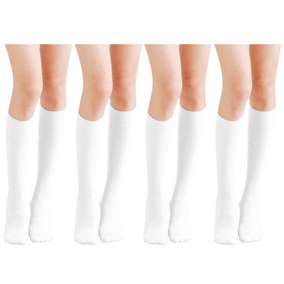 Knee High Socks for Women Soft Breathable Tube Socks Athletic Long High Stockings White 4PCS