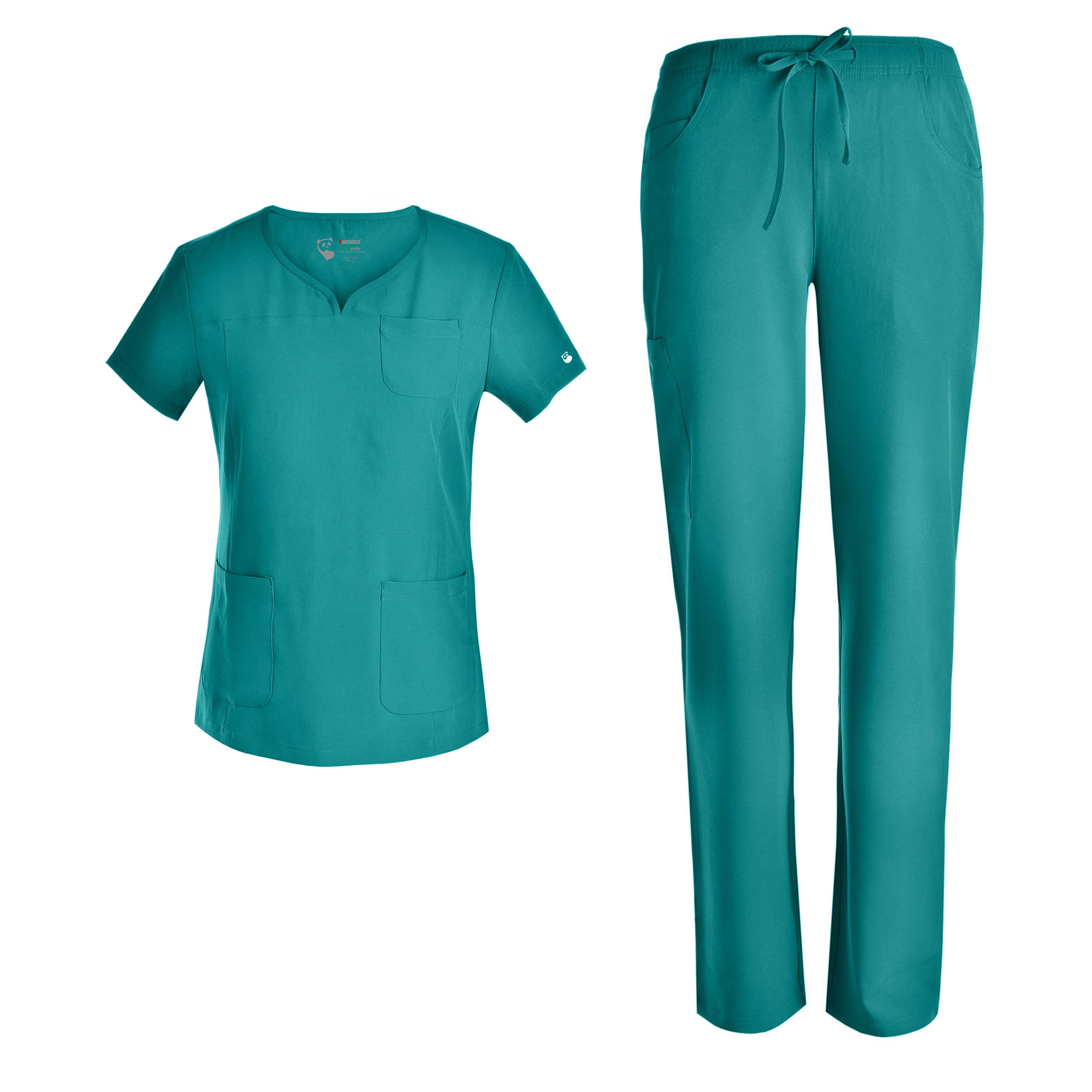 Stretch Women Nursing Scrubs Set Pandamed Curved Notch Neck Doctor