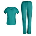 thumbnail image 1 of Stretch Women Nursing Scrubs Set - V Neck Classic Scrubs Medical Uniforms Top Jogger Pants with Rib JYC307 WINE L, 1 of 6
