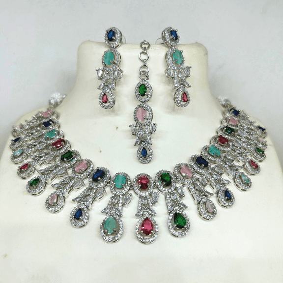 Kajaro Designs Jewels CZ choker necklace set with matching earrings | indian jewelry for weddings and anniversary