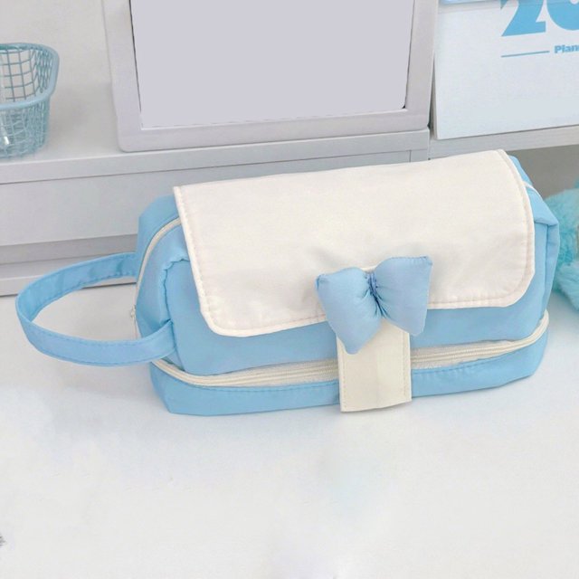 Decoración del hogar, estuche para lápices, bolsa para lápices, bolsas para lápices, estuche para lápices con diseño de pajarita y bloques de color para estudiantes de secundaria, bonito estuche para