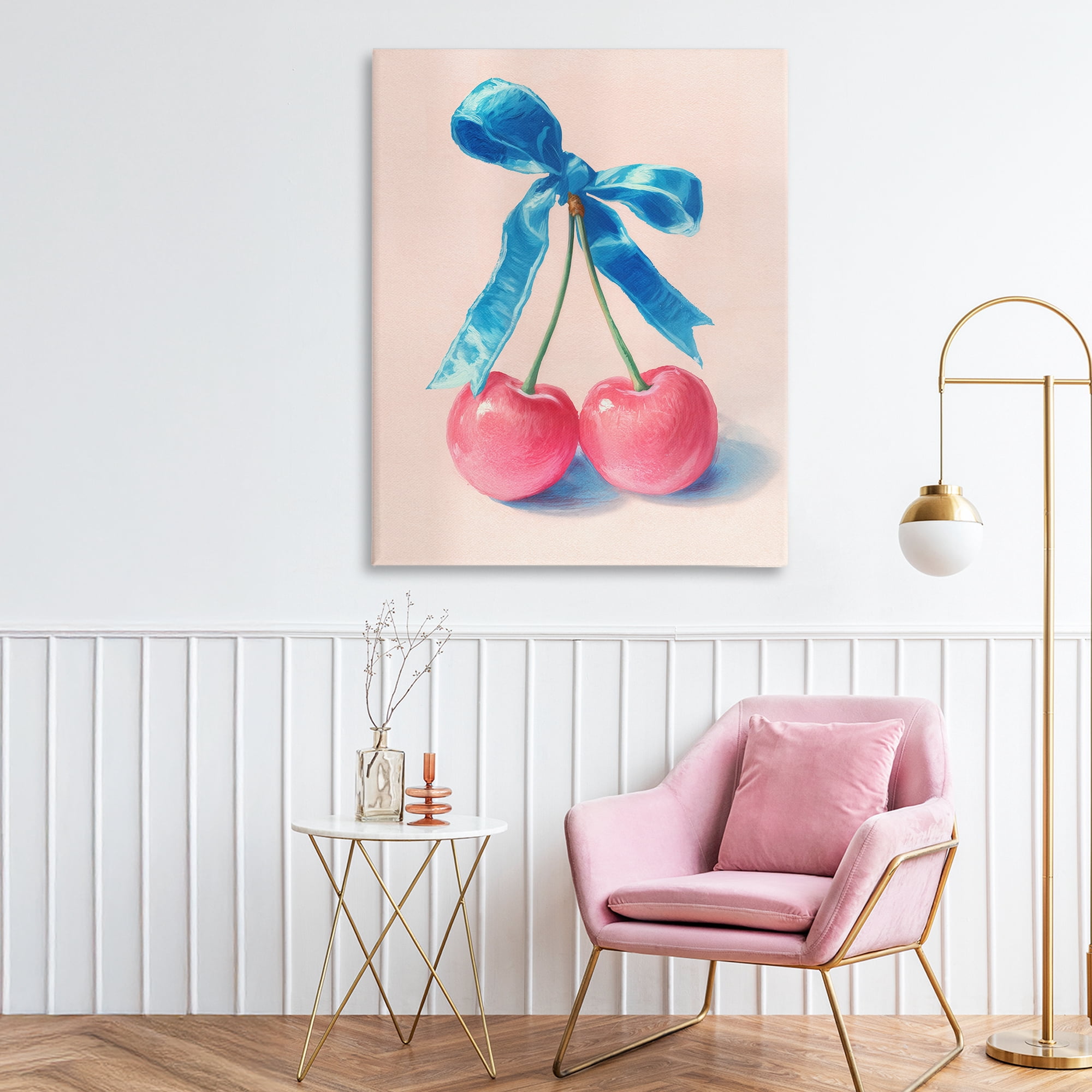 Stupell Industries Twin Cherries with Blue Ribbon Canvas Wall Art, design by Imagine It Images