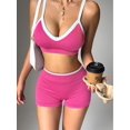 thumbnail image 4 of Brassiere And Shorts Set Sports Bras For Women Halter Strap Quick-Drying Sports Underwear Set, Shock-Absorbing, Cushioned Yoga Bra, Outdoor Running And Fitness Wear Rose red L, 4 of 6