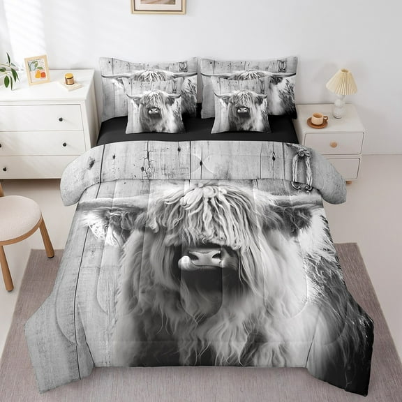 Erosebridal Highland Cow Bedding Sets Twin Size, Rustic Animal Comforter Sets with Sheets, Countryside Reversible Bed Set, Breathable Room Decorative, 7 Pieces